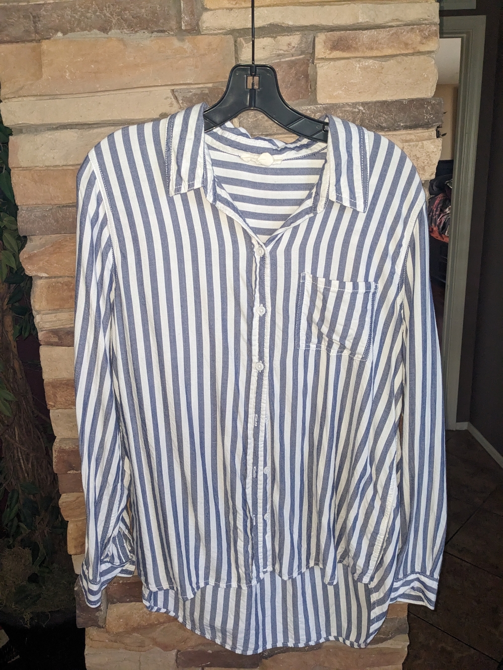 beachlunchlounge Blue and White Striped Button-Down Shirt